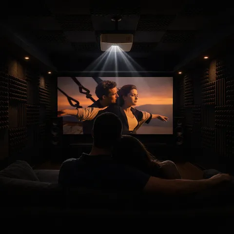 Home cinema setup with ambient lighting