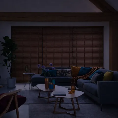 Automated wooden blinds closed